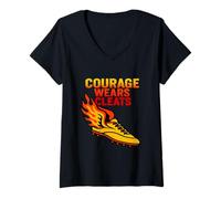 Womens Courage Wears Cleats Soccer Flame Design for Athletes V-Neck T-Shirt