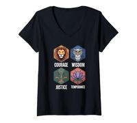 Women's Courage Wisdom Justice Temperance and Mindfulness Journey V-Neck T-Shirt