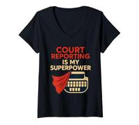 Womens Court Reporter Stenographer Stenotype Legal Transcript Humor V-Neck T-Shirt