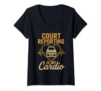 Womens Court Reporter Stenographer Stenotype Legal Transcript Humor V-Neck T-Shirt