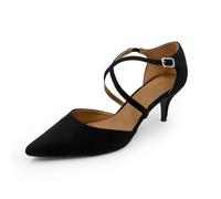 Womens Court Shoes Ankle Strap Low Kitten Heel Shoes Ladies Comfort Plus Large Size Wedding Evening Party Classic Work Shoes Black Faux Suede