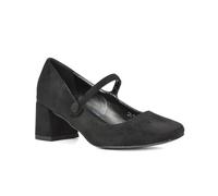 Women's Court Shoes Ladies Mary Jane Low Mid Block Heel Buckle Strap Black Faux Suede Work Evening Party Shoes Size 7
