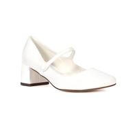 Women's Court Shoes Ladies Mary Jane Low Mid Block Heel Buckle Strap White Synthetic Leather Work Evening Party Shoes Size 8