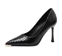 Women's Court Shoes Pointed Toe Stiletto Heel Patent Leather Pumps Metal Toe Cap Memory Foam for Office & Bridal Reception Wide Fit Slip On,Black 5cm,9 UK