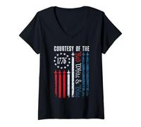 Womens Courtesy Of The Red White And Blue Vintage America US Flag V-Neck T-Shirt