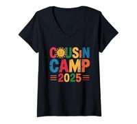 Womens Cousin Camp 2025 Matching Family Summer Vacation Trip V-Neck T-Shirt