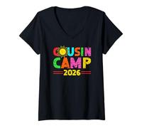 Womens Cousin Camp 2026 Summer Vacation Family Camping Trip V-Neck T-Shirt