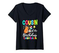 Womens Cousin of The Birthday Capybara Girl Bday Party Family V-Neck T-Shirt