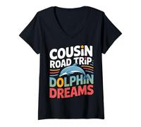 Women's Cousin Road Trip Dolphin Summer Vacation V-Neck T-Shirt