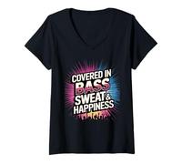 Womens COVERED IN BASS SWEAT AND HAPPINESS V-Neck T-Shirt