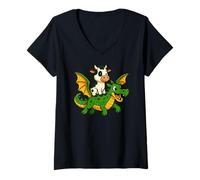Womens Cow Dragon Riding Zoo Day Animal Lover Boys Girls Kids V-Neck T-Shirt