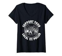 Women's Cow Farmer Support Your Local Tit Puller Funny Diary V-Neck T-Shirt