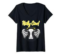 Womens Cow Funny Pun Sarcastic Holy Cow V-Neck T-Shirt