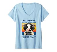 Women's Cow Gamer I Ignored You Fine The First Time Retro V-Neck T-Shirt