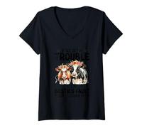 Womens Cow If We Get in Trouble It's My Besties Fault Funny Women V-Neck T-Shirt