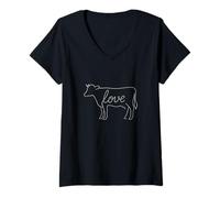 Womens Cow Love Line Art Funny Farm Animal Highland Cattle Lover V-Neck T-Shirt