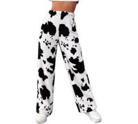 Women's Cow Printed Furry Sweatpants Casual Animal Print Fleece Joggers Pants Plush Casual Pants (L,1)