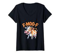 Womens Cow Pun F MOO F Funny Dairy Farm Humor Cartoon V-Neck T-Shirt