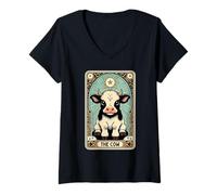 Womens Cow Tarot Card Mystical Stars and Sun Gifts for Cow Lovers V-Neck T-Shirt