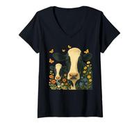 Womens Cow Tee Women Wildflowers Butterfly Cottagecore Farming Life V-Neck T-Shirt