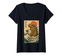 Womens Cow The Great Wave off Kanagawa V-Neck T-Shirt