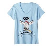 Womens Cow Whisperer Cute Cow Lover Farm Farmer Women Girl V-Neck T-Shirt
