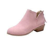 Womens Cowboy Ankle Boots Roman Chunky Boots Short Fashion Heels Women's Shoes Casual Leather Women's Boots Ladies Wide Calf Western Cowboy Boots (Pink, 6)