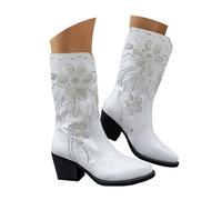 Women's Cowboy Boots, Embroidered Floral Mid-Calf Western Boots for Women with Chunky Heel, Pointed Toe Fashion Cowgirl Boots for Daily Wear, Party, UK Size