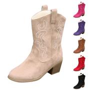 Women's Cowboy Boots for Women Ankle Boots with Block Heel Half Height Western Boots Short Riding Boots Comfort Snow Boots Breathable Walking Shoes Outdoor Winter Boots Lightweight Outdoor Shoes, red
