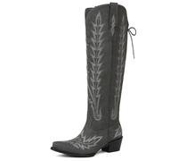 Womens Cowboy Boots Knee High Embroidered Cowgirl Adjustable Lace Up Western Boots, Lightgrey, 5.5 UK