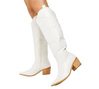 Women's cowboy boots Large Size 43 Vintage Knee High Cowgirls Black Western Boots Shoes Zip Up White Cowboy Boots Women(White with zipper,38)