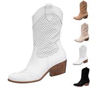 Women's Cowboy Boots Leather Western Boots White Short Half Boots Ankle High Boots Leather Boots Low Heel Shoes Warm Winter Boots Breathable Ankle Boots Soft Soles Short Boots, brown, 2/2.5 UK