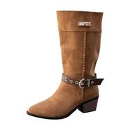 Womens Cowboy Boots Lightweight Square Toe Mid Calf Wide Heel