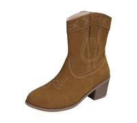 Women's Cowboy Boots Made of Suede Vintage Classic Western Boots Biker Boots Short Boots Block Heel Ankle Boots Retro Western Boots Embroidered Half Boots Non-Slip Crossing Boots, brown, 5 UK