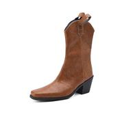 Women's Cowboy Boots - Mid-Calf Ankle Boots Without Laces Comfortable Fashionable Slip-On Boot Decorated, Comfortable Block Heel, Pointed Toe for Autumn and Winter-Coffee||Numeric_8_Point_5