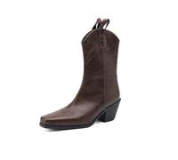 Women's Cowboy Boots - Mid-Calf Ankle Boots Without Laces Comfortable Fashionable Slip-On Boot Decorated, Comfortable Block Heel, Pointed Toe for Autumn and Winter-Brown||Numeric_5_Point_5