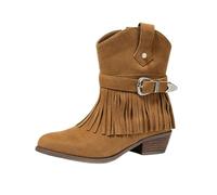 Women's Cowboy Boots Suede Wide Calf | Studs and Tassels Western Boots Mid Calf Block Heel Vintage for Country Music Wedding Daily Brown