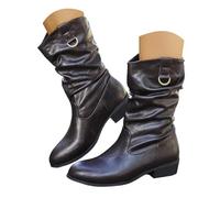 Women's Cowboy Boots, Western Style Mid-Calf Boots for Women with Embroidered Details, Faux Suede Chunky Heel Cowgirl Boots, Fashionable Ladies' Country Boots for Daily Wear, Parties, UK