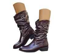 Women's Cowboy Boots, Western Style Mid-Calf Boots for Women with Embroidered Details, Faux Suede Chunky Heel Cowgirl Boots, Fashionable Ladies' Country Boots for Daily Wear, Parties, UK