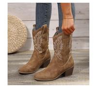 Women's cowboy boots Woman Boots Classic Pointy Toe Heel Ankle Casual Simple Comfortable Cowboy Shoes(Brown,41)
