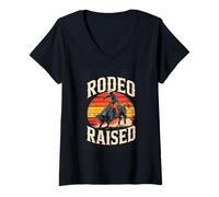 Women's Cowboy Bull Riding Rodeo Raised Western Style V-Neck T-Shirt