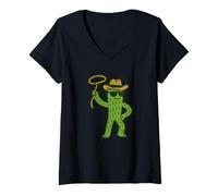 Womens Cowboy Cactus with Lasso - Funny Western Cartoon V-Neck T-Shirt