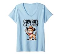 Women's Cowboy Cat Wild West Kitty Cute Hat V-Neck T-Shirt