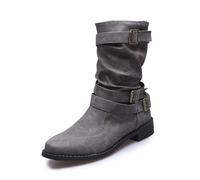 Women's Cowboy Cowgirl Boots, Calf Boots Low Heel Mid Calf Fashion Western Boots, Mid Calf Boots Women, Pull On Flat Pixie Boots Buckle Calf Length Slouch Boots