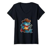 Womens Cowboy Dolphin Sheriff Badge V-Neck T-Shirt