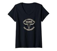 Womens Cowboy. Don't Confuse My Silence. Wild West Wisdom.Skull V-Neck T-Shirt