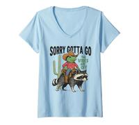 Womens Cowboy-Frog Riding Raccoon - Gotta Go, The Vibes are Off V-Neck T-Shirt