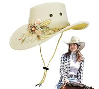 Women's Cowboy Hat | Floral Embroidery Country Style - Lightweight and Breathable for Beach Holidays and Western Events