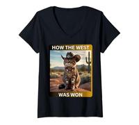 Womens Cowboy Kitty How The West Was Funny Western Cat Tee V-Neck T-Shirt