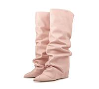 Womens Cowboy Knee High Boots Side Zipper Suede Slouch Riding Boots Pull On Over-the-Knee Leather Shoes Casual Fashion Style Suitable for Autumn and Winter Wear (2)